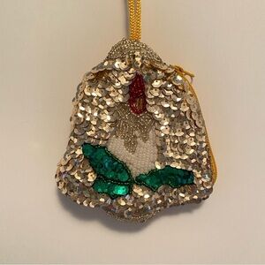 Sequin Beaded Christmas Bell/ Candle Ornament Money Gift Card Holder Coin Purse